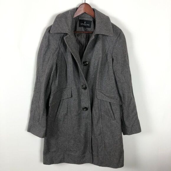 London Fog Gray Wool Blend Trench Coat - Picture 1 of 6